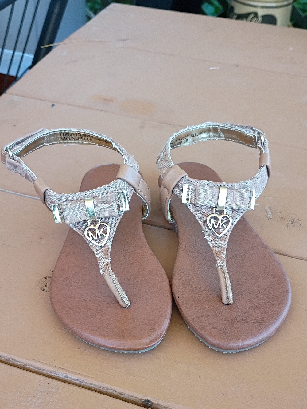 Michael Kors Girls' Metallic Gold T-Strap Sandals